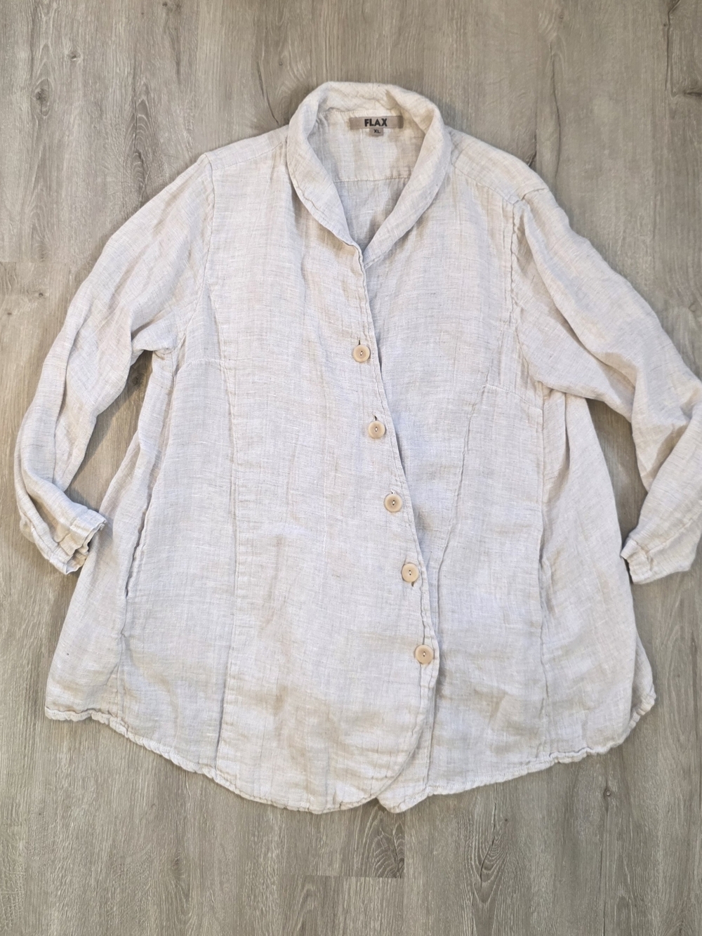 Flax Natural Oatmeal Linen Button-Front Women's Shirt Layering Jacket Boho XL
